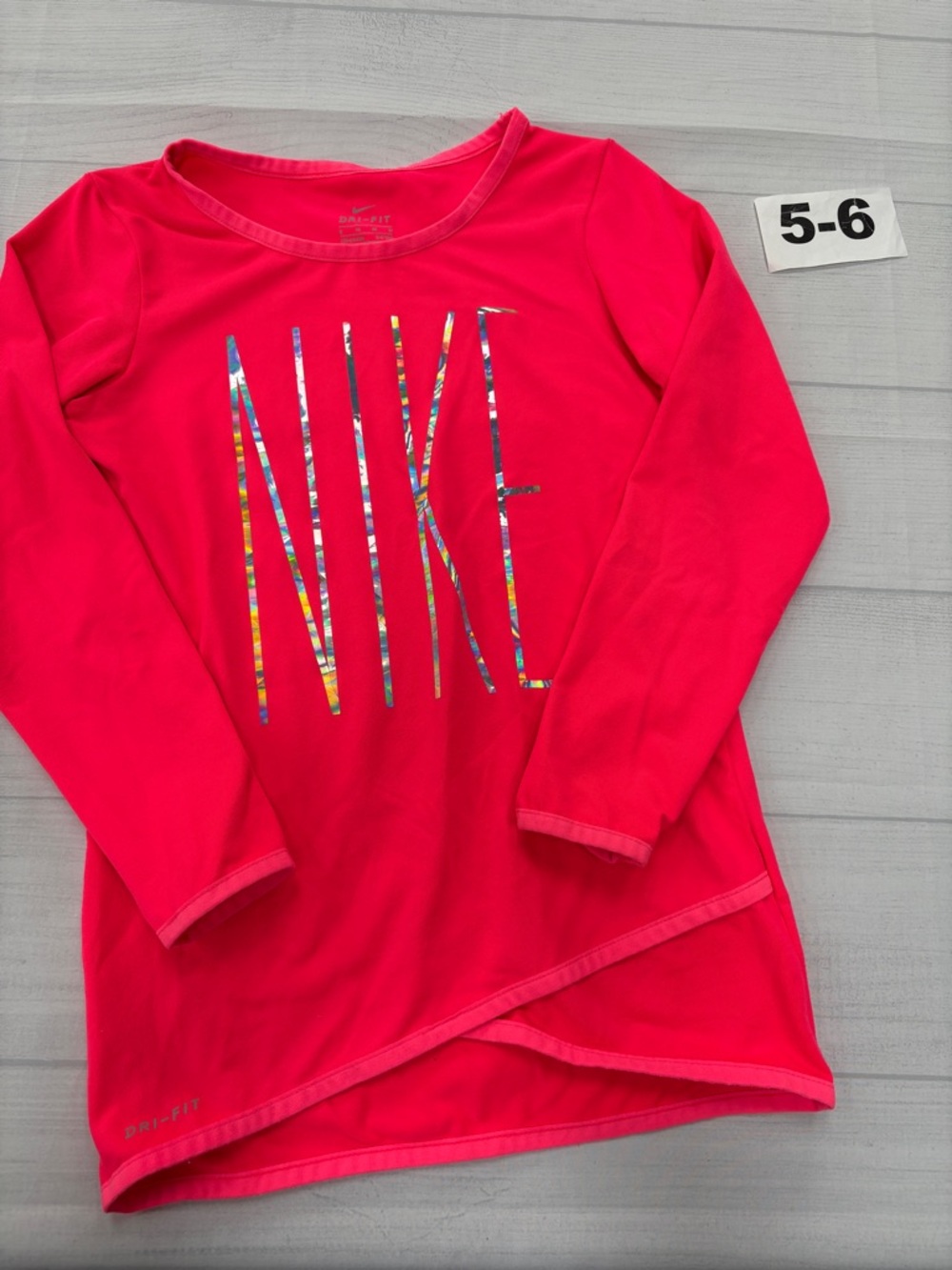 Nike Girls' Hot Pink Long-Sleeve Dri-FIT Tee with Multicolor Logo